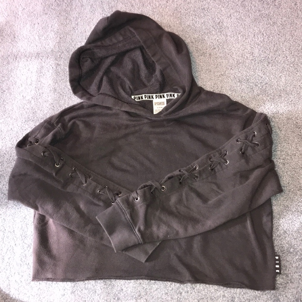 VS Pink cropped gray hoodie